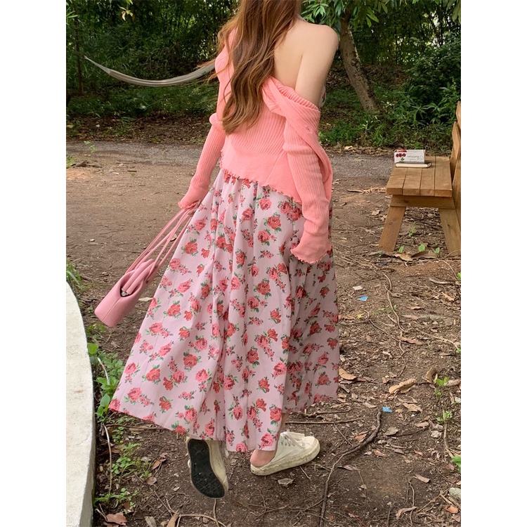 Đầm Dài Hai Dây Họa Tiết Hoa Phong Cách Pháp Thời Trang Mùa Hè Cho Nữ