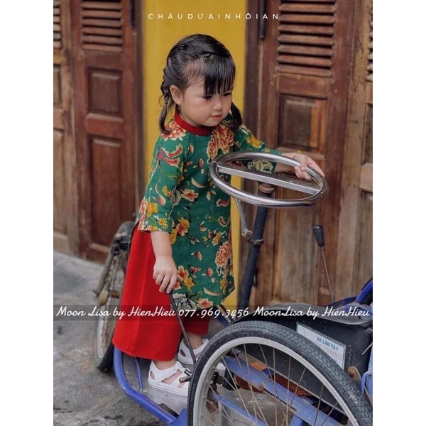 ÁO DÀI CHĂN CÔNG PHƯỢNG XANH ĐỎ - Nhà Moonlisa