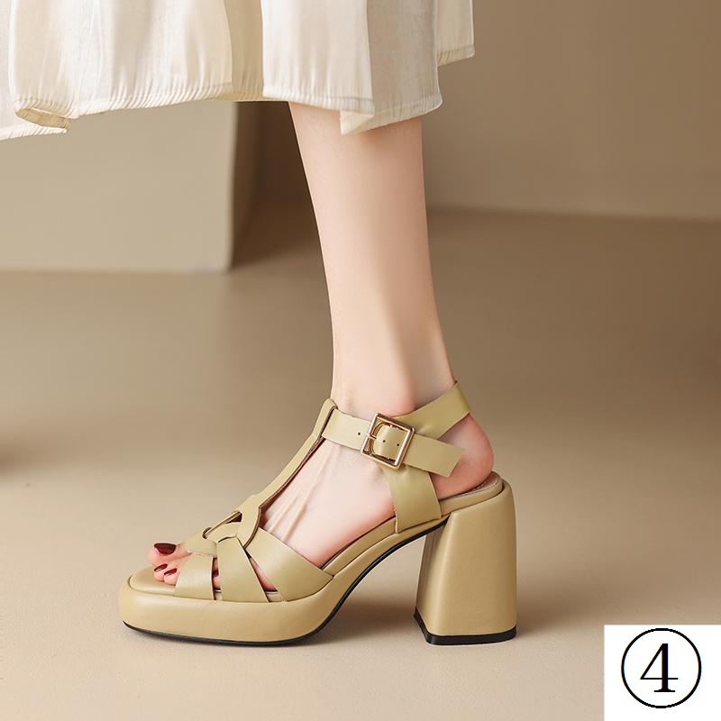 Giày Sandal Cao Gót Da Thật Mary Jane Hở Ngón Thời Trang Mùa Hè 2023