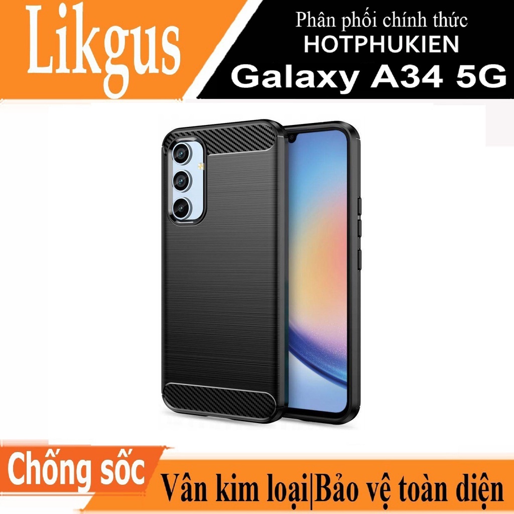 Ốp lưng chống sốc vân kim loại cho Samsung Galaxy A34 5G hiệu Likgus Shockproof Case