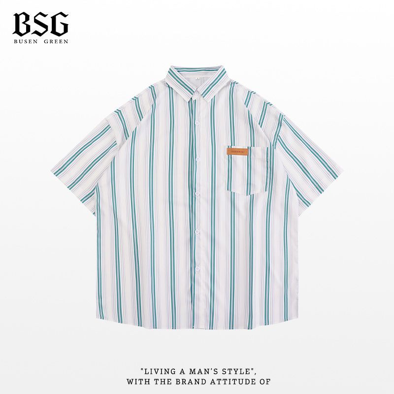 Áo Sơ Mi Tay Ngắn Dáng Rộng Họa Tiết Kẻ Sọc Thời Trang Mùa Hè Cho Nam