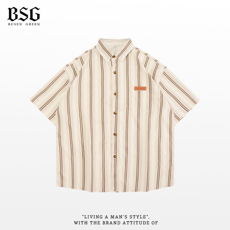 Áo Sơ Mi Tay Ngắn Dáng Rộng Họa Tiết Kẻ Sọc Thời Trang Mùa Hè Cho Nam