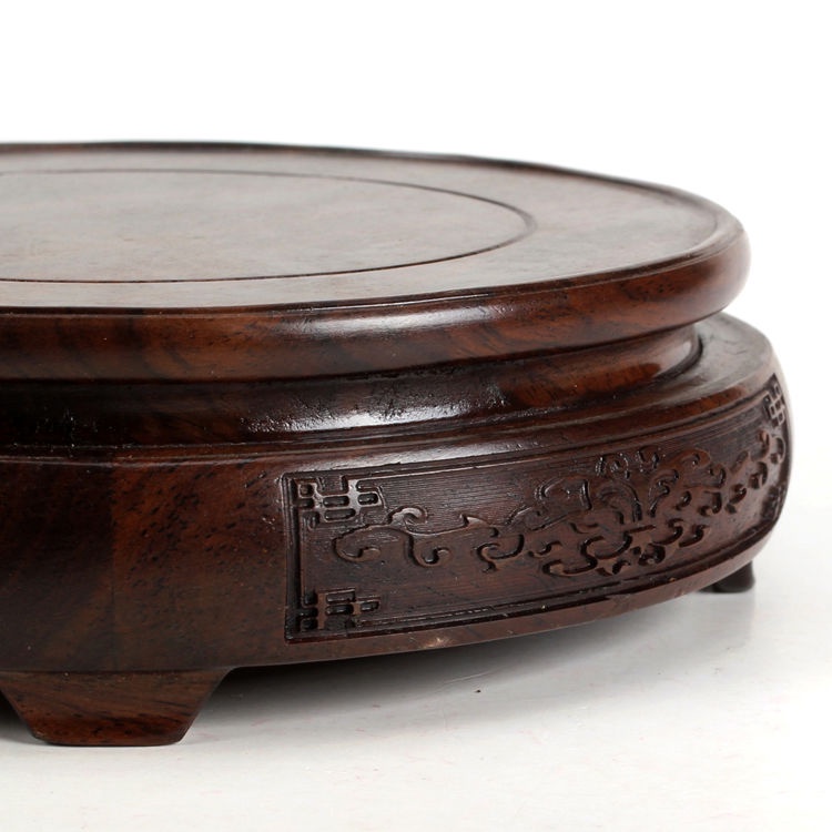 Đế Gỗ Mun Hình Tròn Chạm Khắc Tinh Xảo Lót Bình Hoa Phong Cách Phật Giáo