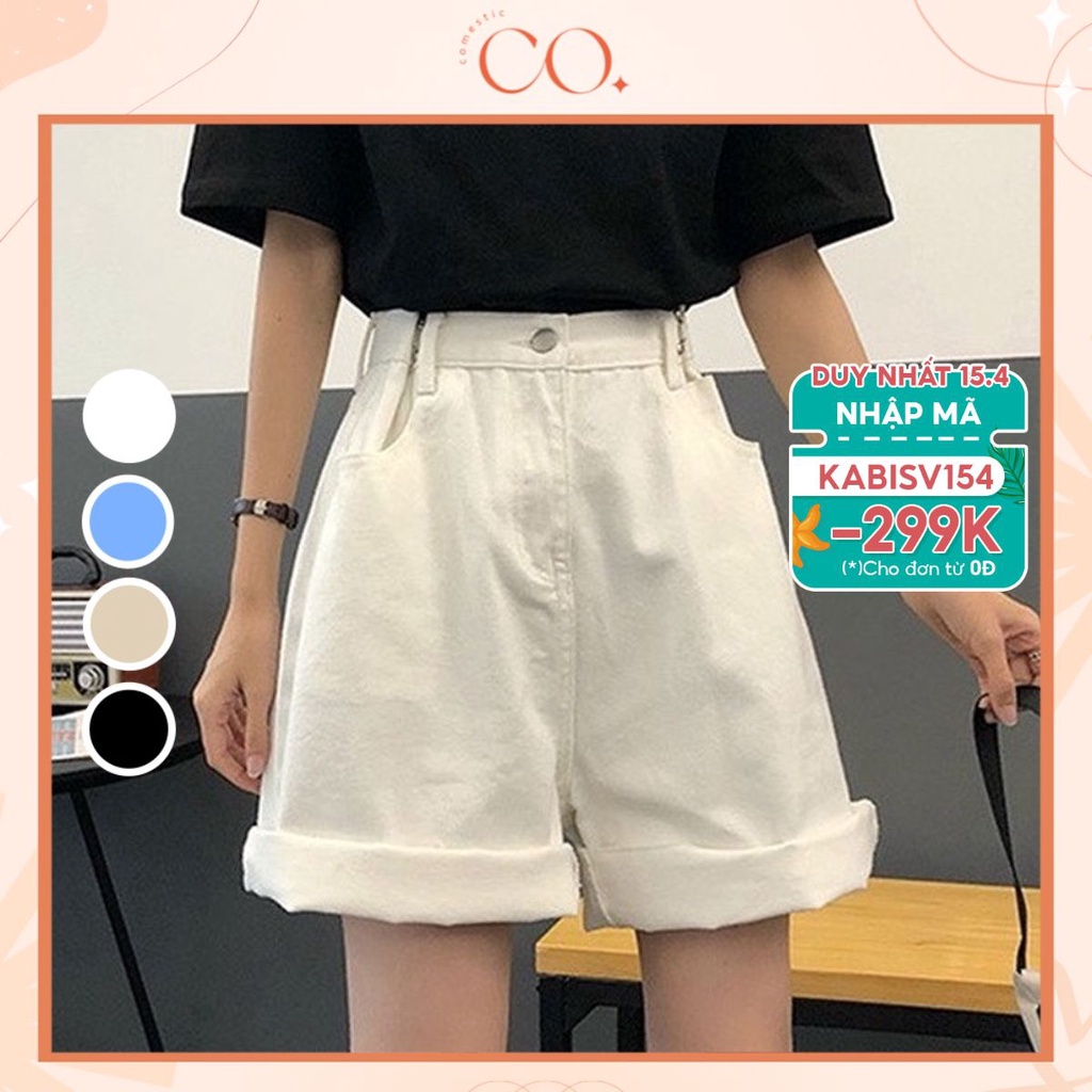 Quần short jean/kaki cạp cao, quần short nữ ống rộng phong cách_C41