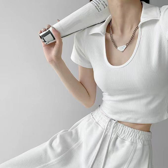 Áo Thun polo Ngắn Tay Cổ Chữ U Ôm Dáng Thời Trang Mùa Hè Dành Cho Nữ