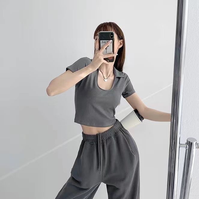 Áo Thun polo Ngắn Tay Cổ Chữ U Ôm Dáng Thời Trang Mùa Hè Dành Cho Nữ