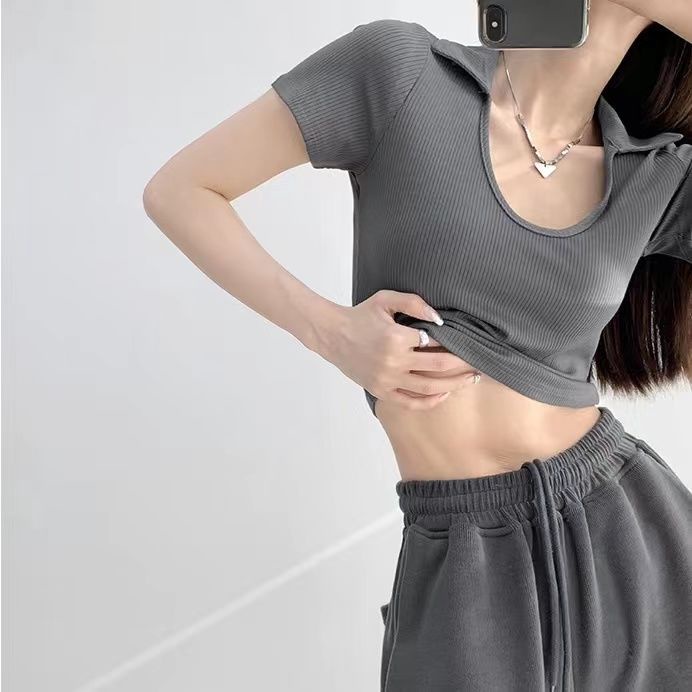 Áo Thun polo Ngắn Tay Cổ Chữ U Ôm Dáng Thời Trang Mùa Hè Dành Cho Nữ