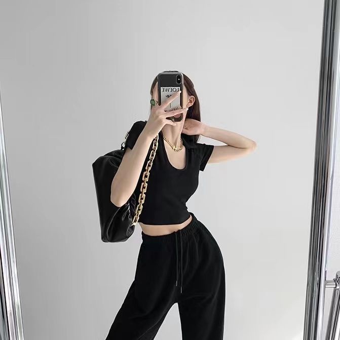 Áo Thun polo Ngắn Tay Cổ Chữ U Ôm Dáng Thời Trang Mùa Hè Dành Cho Nữ