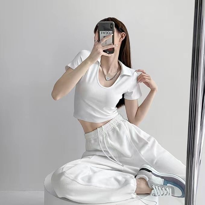 Áo Thun polo Ngắn Tay Cổ Chữ U Ôm Dáng Thời Trang Mùa Hè Dành Cho Nữ