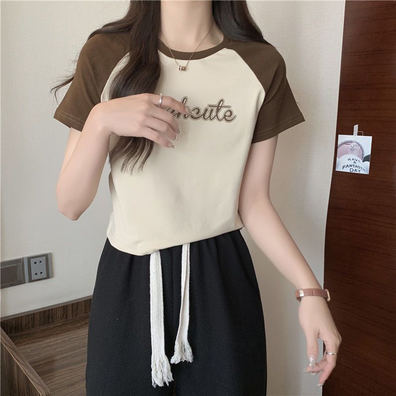 Áo Thun Ngắn Tay Ôm Dáng Màu Sắc Tương Phản Thời Trang Mùa Hè Cho Nữ