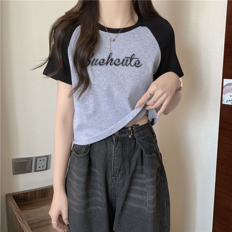 Áo Thun Ngắn Tay Ôm Dáng Màu Sắc Tương Phản Thời Trang Mùa Hè Cho Nữ