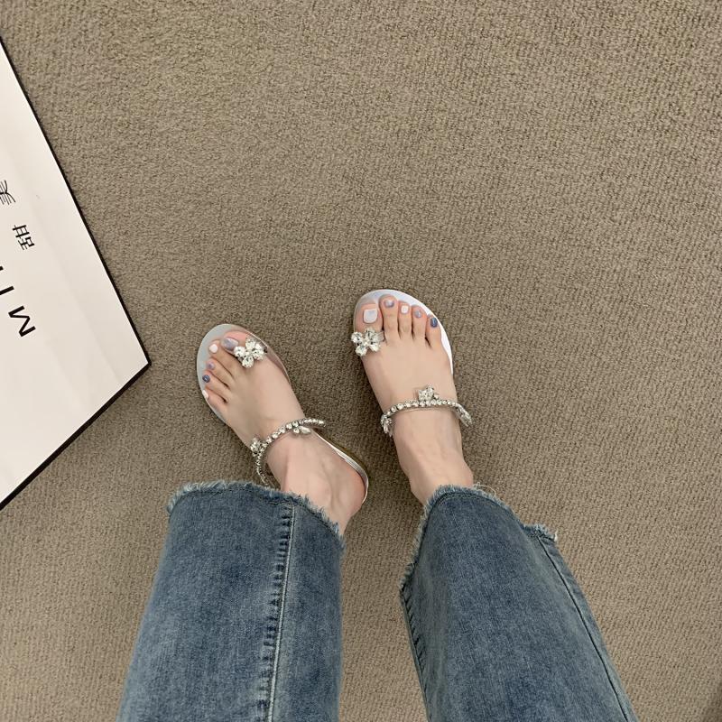 Dép Sandal Đế Bằng Đính Đá Thời Trang Mùa Hè 2023 Phong Cách Mới