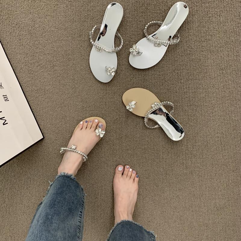 Dép Sandal Đế Bằng Đính Đá Thời Trang Mùa Hè 2023 Phong Cách Mới