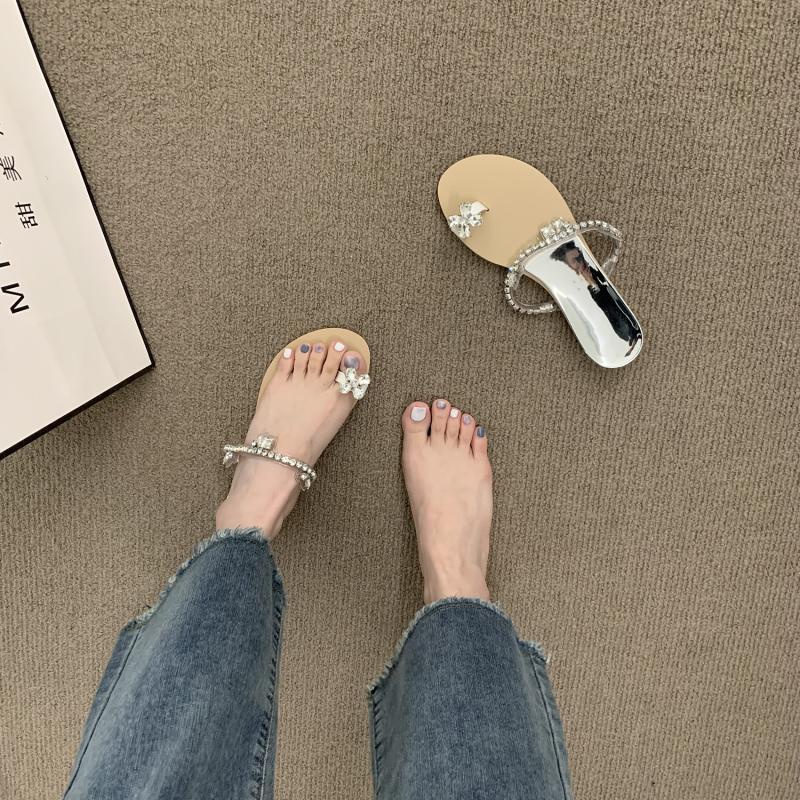 Dép Sandal Đế Bằng Đính Đá Thời Trang Mùa Hè 2023 Phong Cách Mới
