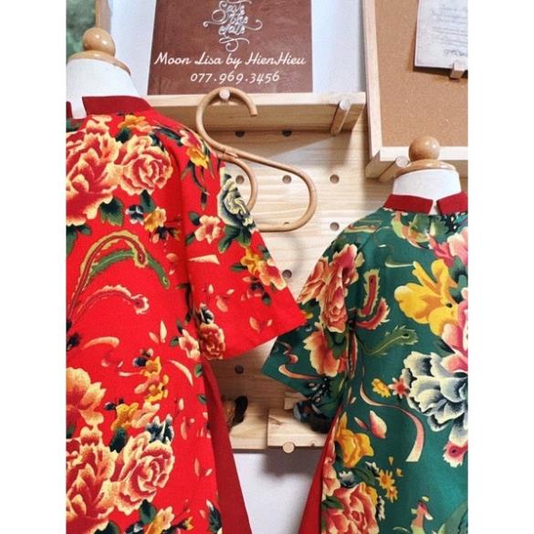 ÁO DÀI CHĂN CÔNG PHƯỢNG XANH ĐỎ - Nhà Moonlisa