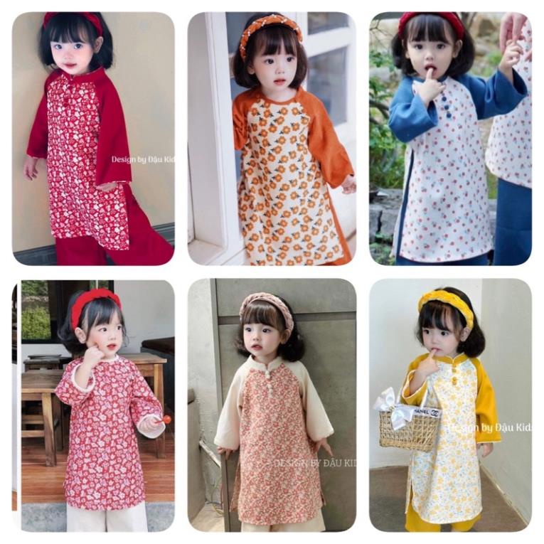 Áo dài Nhung tăm cho bé yêu - Đậu Kids Tặng Kèm bờm