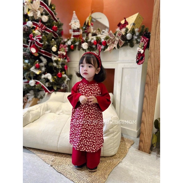 Áo dài Nhung tăm cho bé yêu - Đậu Kids Tặng Kèm bờm