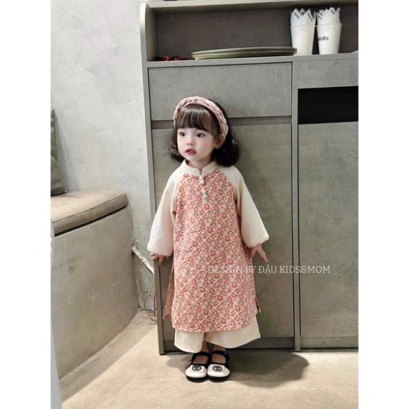 Áo dài Nhung tăm cho bé yêu - Đậu Kids Tặng Kèm bờm