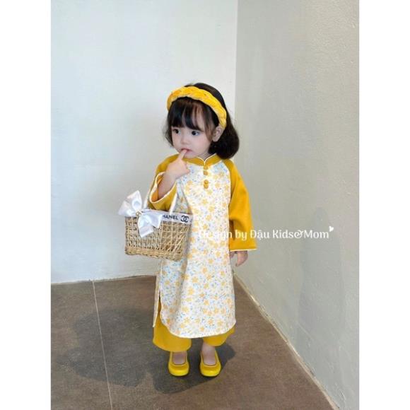 Áo dài Nhung tăm cho bé yêu - Đậu Kids Tặng Kèm bờm