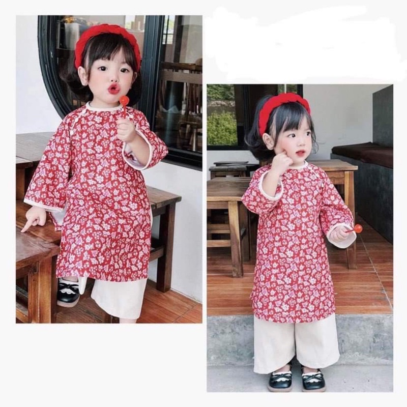 Áo dài Nhung tăm cho bé yêu - Đậu Kids Tặng Kèm bờm