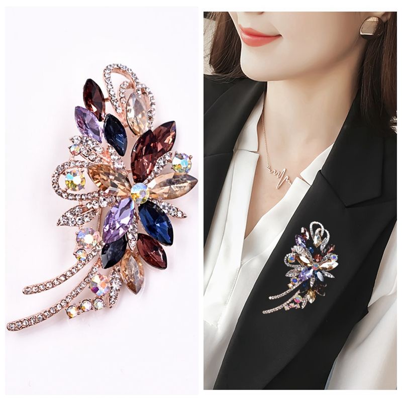 Ghim Cài Áo Hình Lá Đính Ngọc Trai Đơn Giản Sang Trọng Phong Cách Hàn Quốc