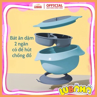 [HÀNG CAO CẤP] Bát Ăn Dặm 2 Ngăn Cho Bé Có Đế Hút Chống Đổ, Bát Nhựa Cho Bé Tập Ăn Cao Cấp Kèm Nắp Đậy - LUBAHA