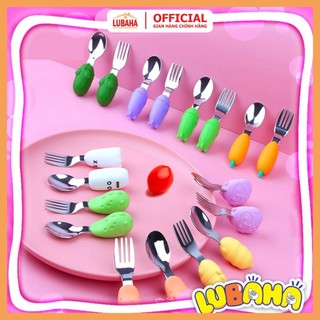 [CAO CẤP] Set thìa dĩa tập xúc cán ngắn BABY ABOUT, muống nĩa cán ngắn silicone an toàn cho bé, Thìa dĩa cho bé ăn dặm
