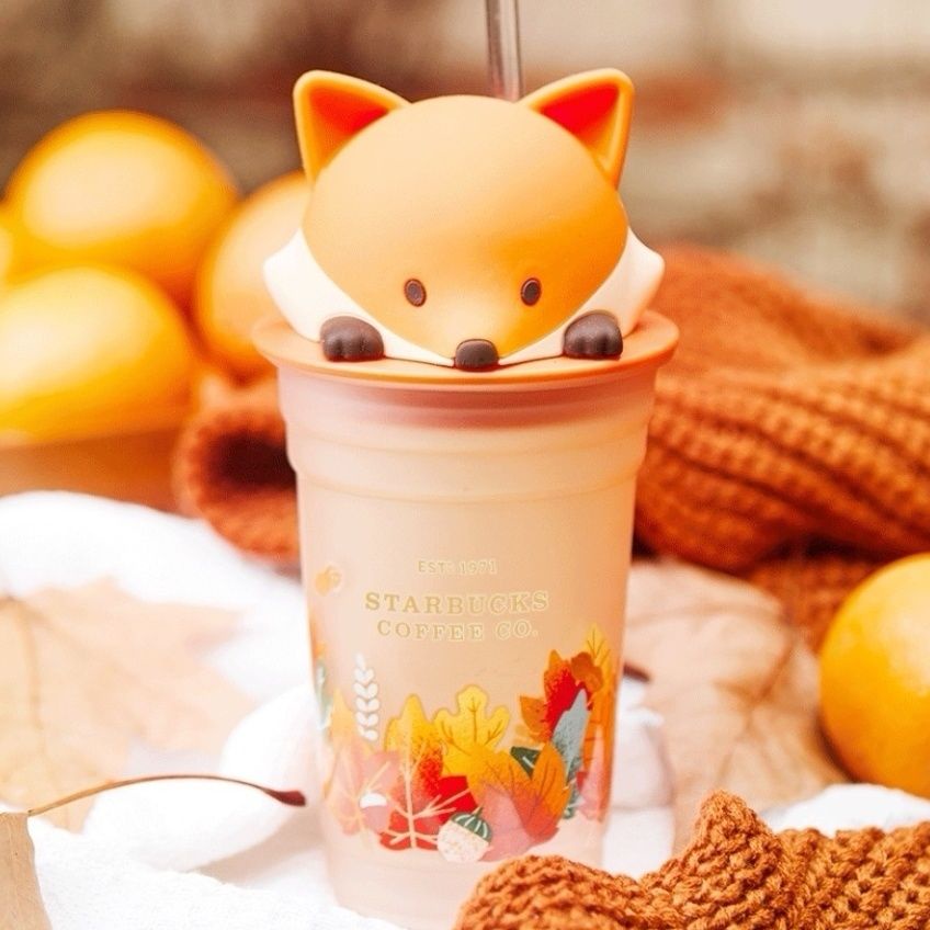 STARBUCKS Cốc Thủy Tinh Chịu Nhiệt Hình Cáo Dễ Thương 355ml