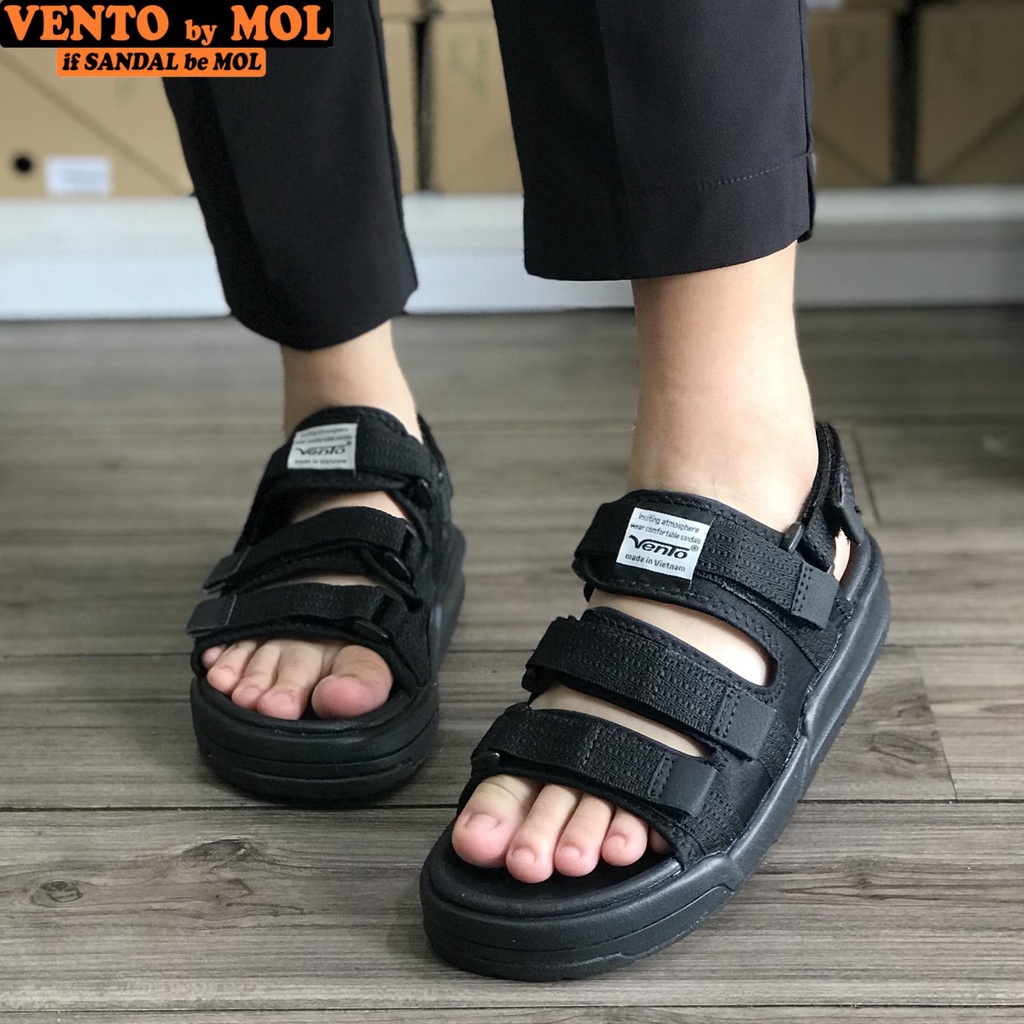 Sandal nam nữ unisex Vento 3 quai ngang NV1001BB màu đen có big size 44 45