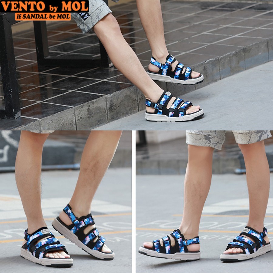 Sandal nam nữ unisex Vento 3 quai ngang NV1001XD màu camo xanh dương