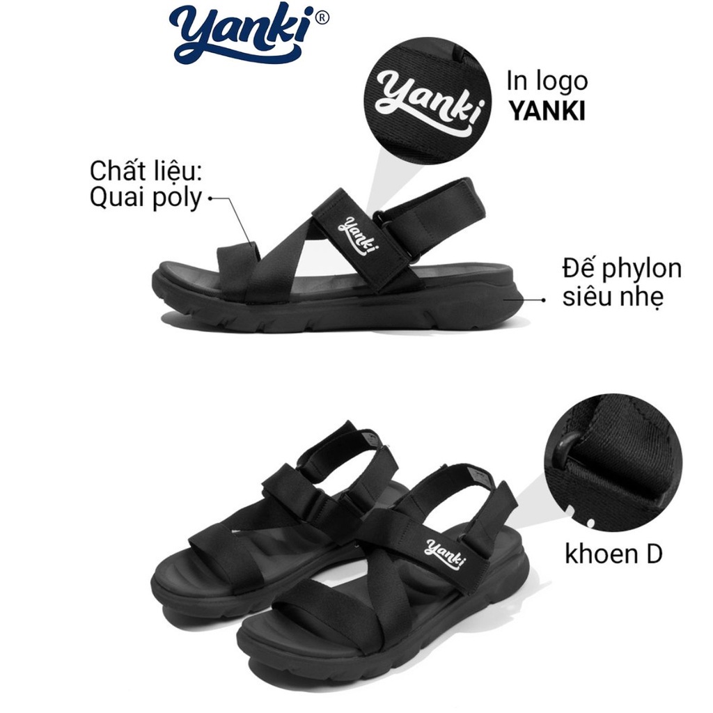 Sandal nam nữ unisex Yanki quai chữ Z mã số YY021BB màu đen full