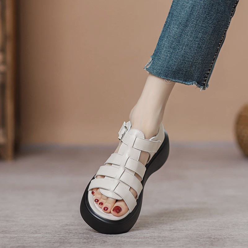 Giày Sandal Da Đế Dày Mềm Mại Phong Cách Roman 2023 Cho Nữ