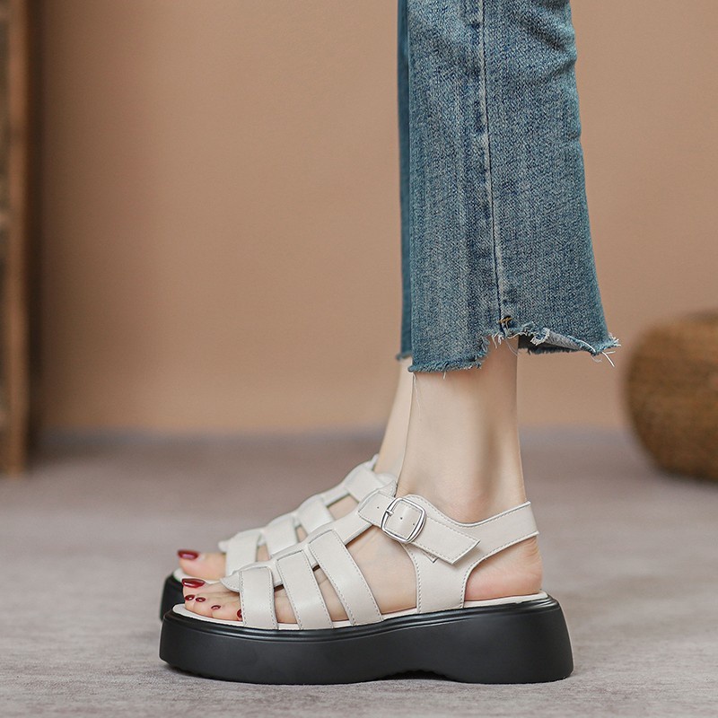 Giày Sandal Da Đế Dày Mềm Mại Phong Cách Roman 2023 Cho Nữ