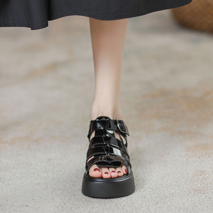 Giày Sandal Da Đế Dày Mềm Mại Phong Cách Roman 2023 Cho Nữ