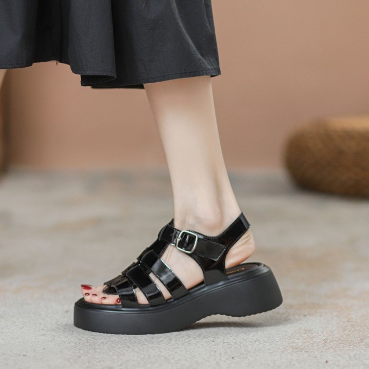 Giày Sandal Da Đế Dày Mềm Mại Phong Cách Roman 2023 Cho Nữ