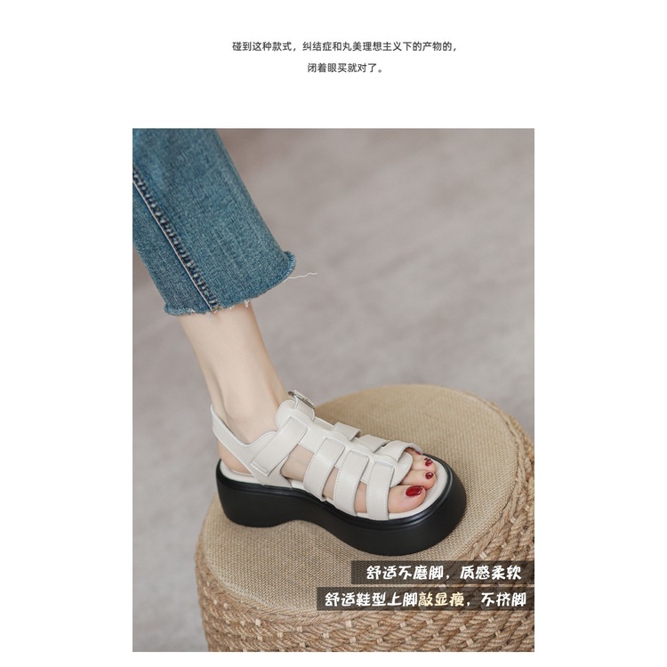 Giày Sandal Da Đế Dày Mềm Mại Phong Cách Roman 2023 Cho Nữ