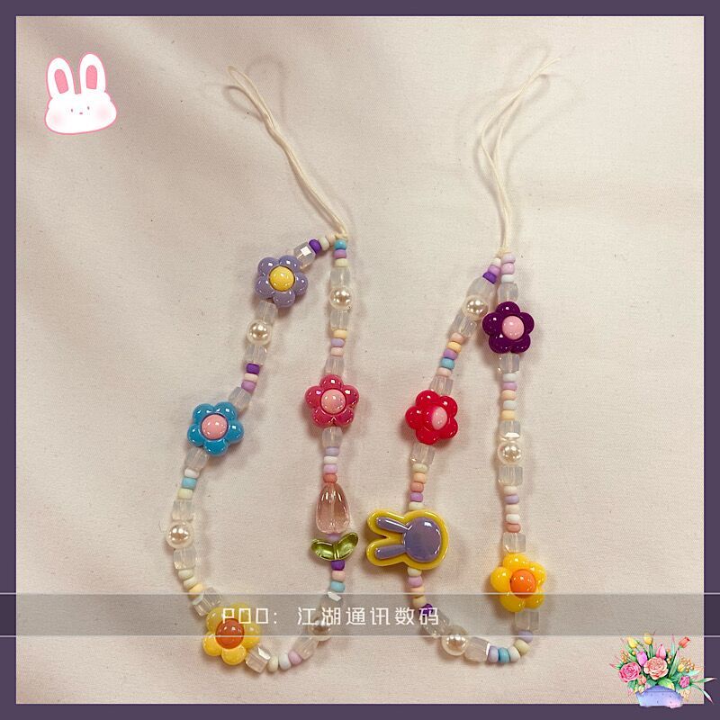 Dây Đeo Điện Thoại Xỏ Hạt Hình Hoa Tulip / Thỏ Ngắn Dễ Thương Phong Cách Hàn Quốc Độc Đáo Trang Trí Mùa Hè