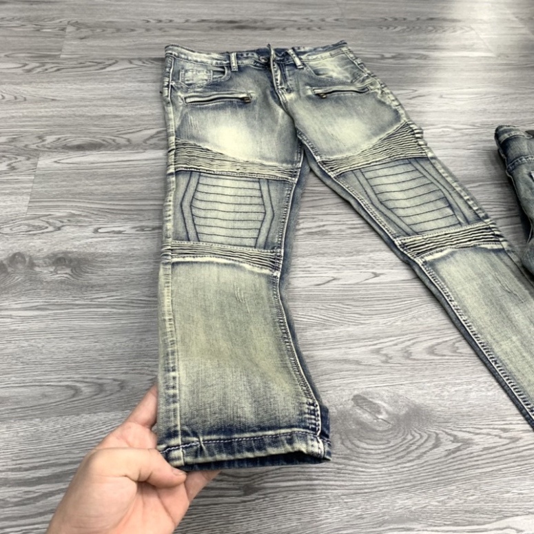 Quần jean Skinny bụi Nam vải nhăn đùi gối phối khoá zip ngang QJ138P