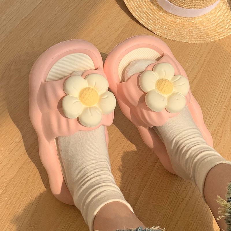 Dép Đi Trong Nhà Đế Dày Mềm Mại Chống Trượt Họa Tiết Hoa Hướng Dương Thời Trang Mùa Hè Cho Nữ