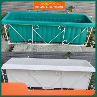 Combo Chậu Nhựa Trồng Cây Trồng Hoa và Móc Sắt Treo Ban Công dài cho chung cư, hình tròn dài 48cm* rộng 20cm* cao 16cm