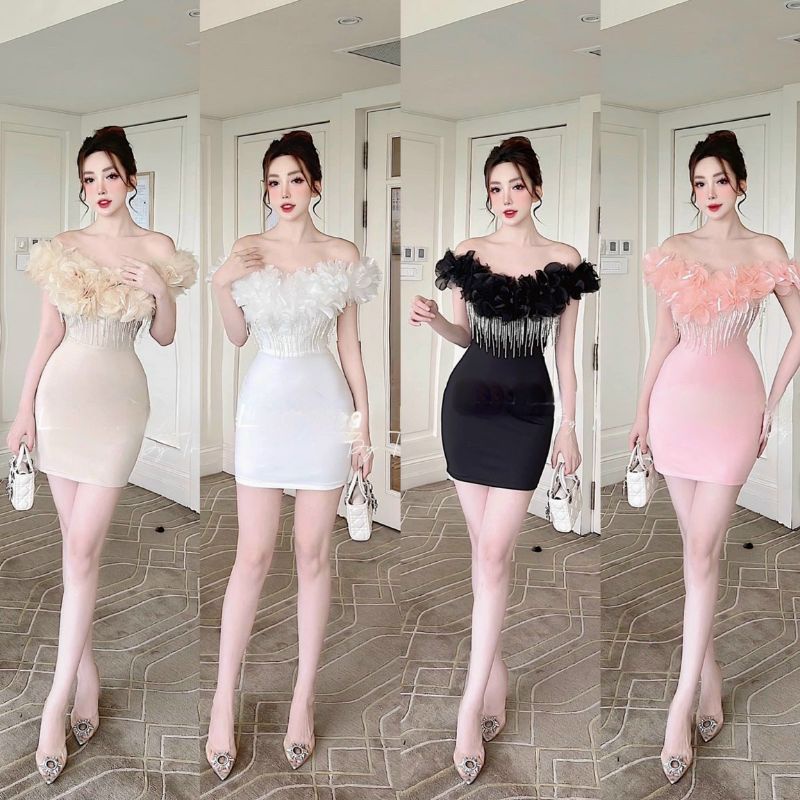 ĐẦM BODY DÚN HOA TRỄ VAI