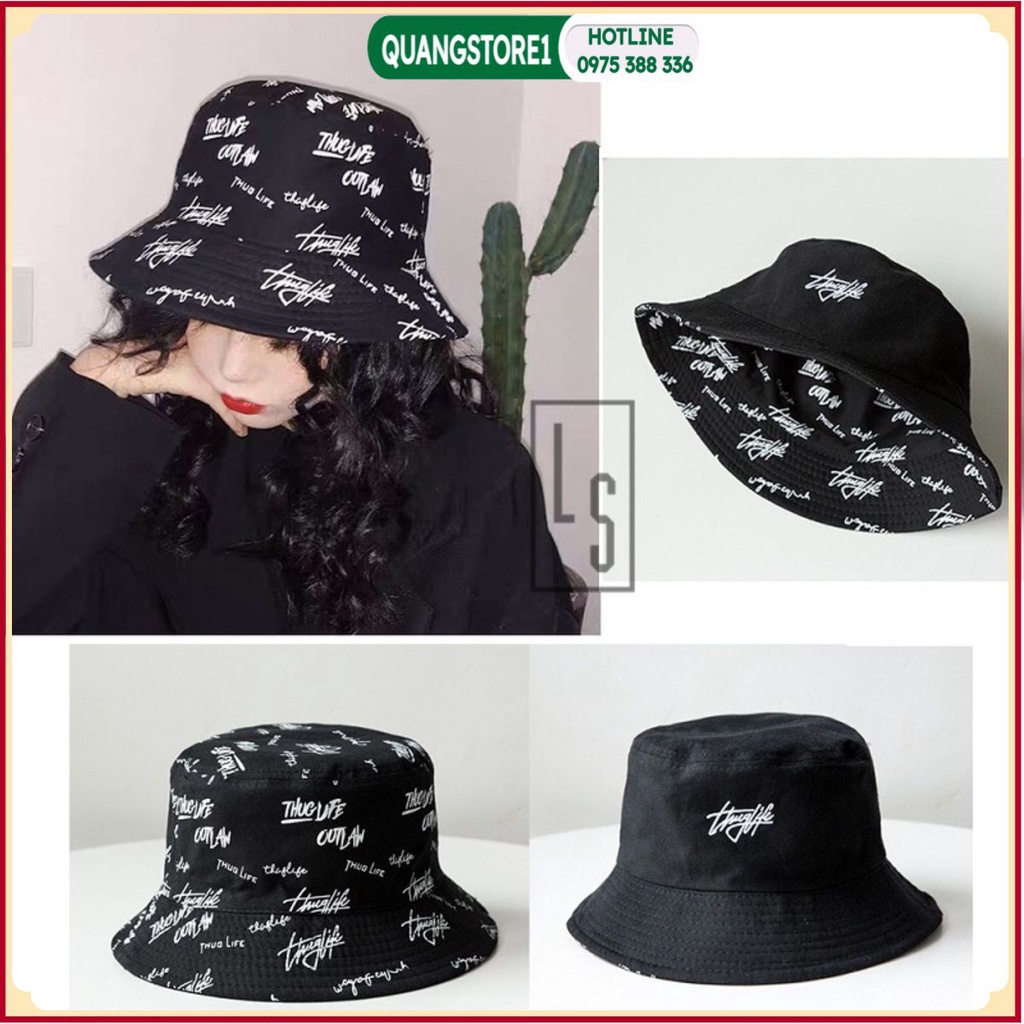Mũ bucket 2 mặt vành tròn,Mũ Tai Bèo Vành Ngắn Hai Mặt Hip Hop Thời Trang Mùa Hè Hàn Quốc Cho nam nữ