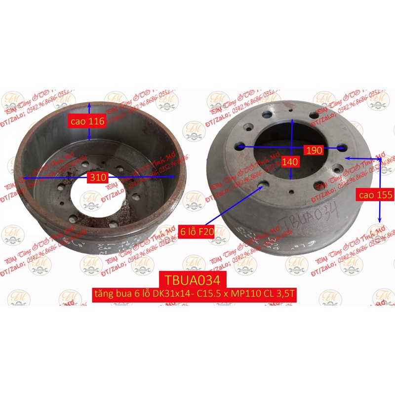tăng bua 6 lỗ DK31x14 - C15.5 x MP110 CL 3,5T