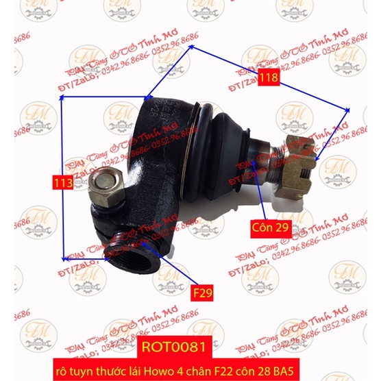 rô tuyn thước lái Howo 4 chân F22 côn 28 BA5