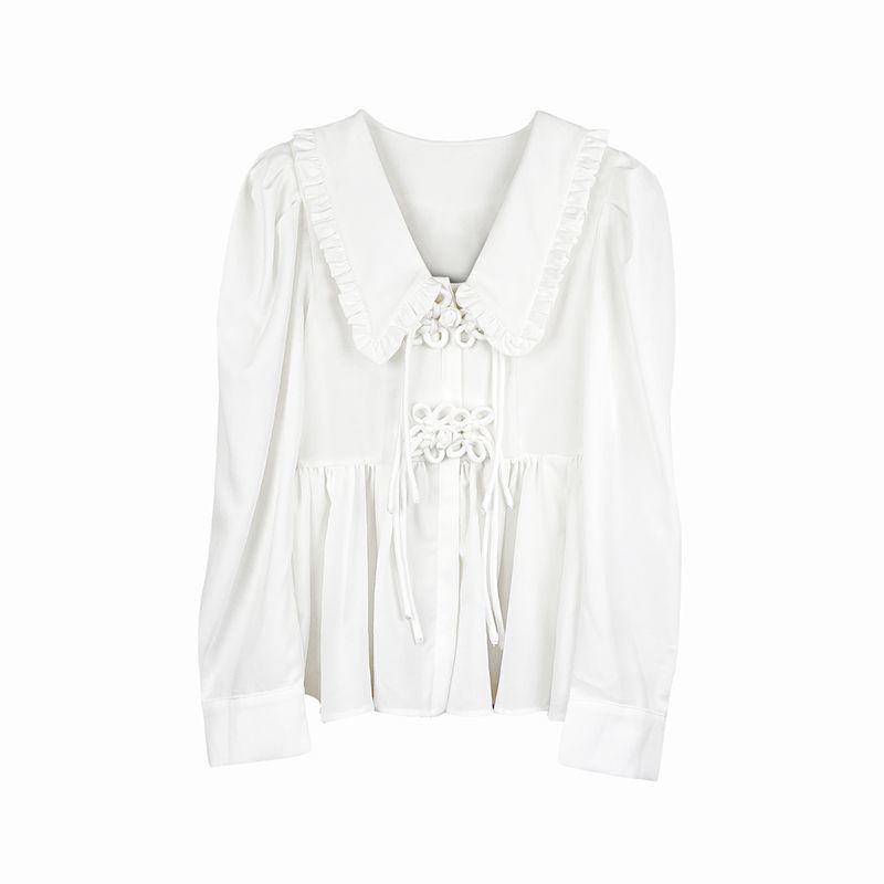 < Jiangnan Mùa Thu > Áo Sơ Mi Thắt Dây Eo Nhỏ Viền Hẹp Phong Cách Trung Hoa Hợp Thời Trang Dễ Phối Đồ 6.9