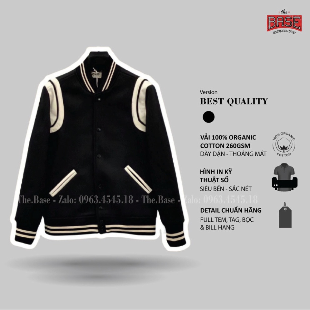 Áo khoác bomber Varsity SLP Saint La*urent Teddy YSL Jacket bản cao cấp, Da Lộn, áo khoác bên ngoài bóng chày giới tính