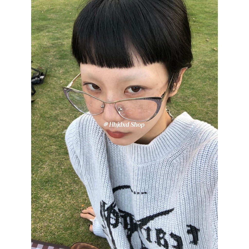 Kính Mắt Mèo Gọng Kim Loại Chống Ánh Sáng Xanh Phong Cách Retro