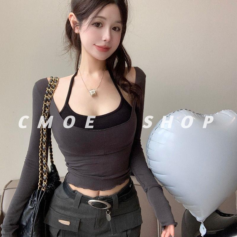 áo phông nữ áo croptop nữ dài tay Áo Thun Tay Dài Cổ Tròn Mỏng Ôm Dáng Phong Cách Mới Mùa Thu Cho Nữ