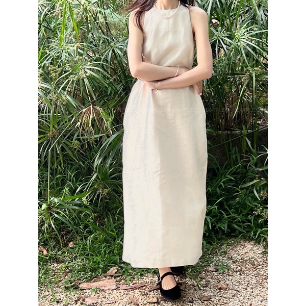 Iridescen Dress  Váy dáng dài trơn linen lấp lánh