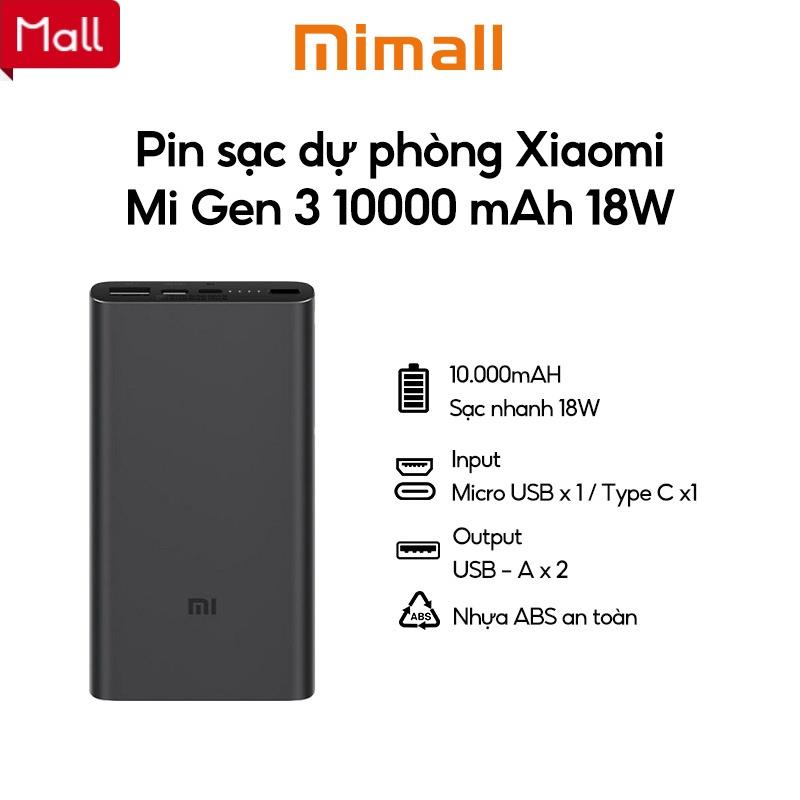 Sạc Dư Phòng Gen 3 - Pin sạc dự phòng Xiaomi Mi Gen 3 10000 mAh 18W - Hỗ trợ sạc nhanh _Shopee Mall